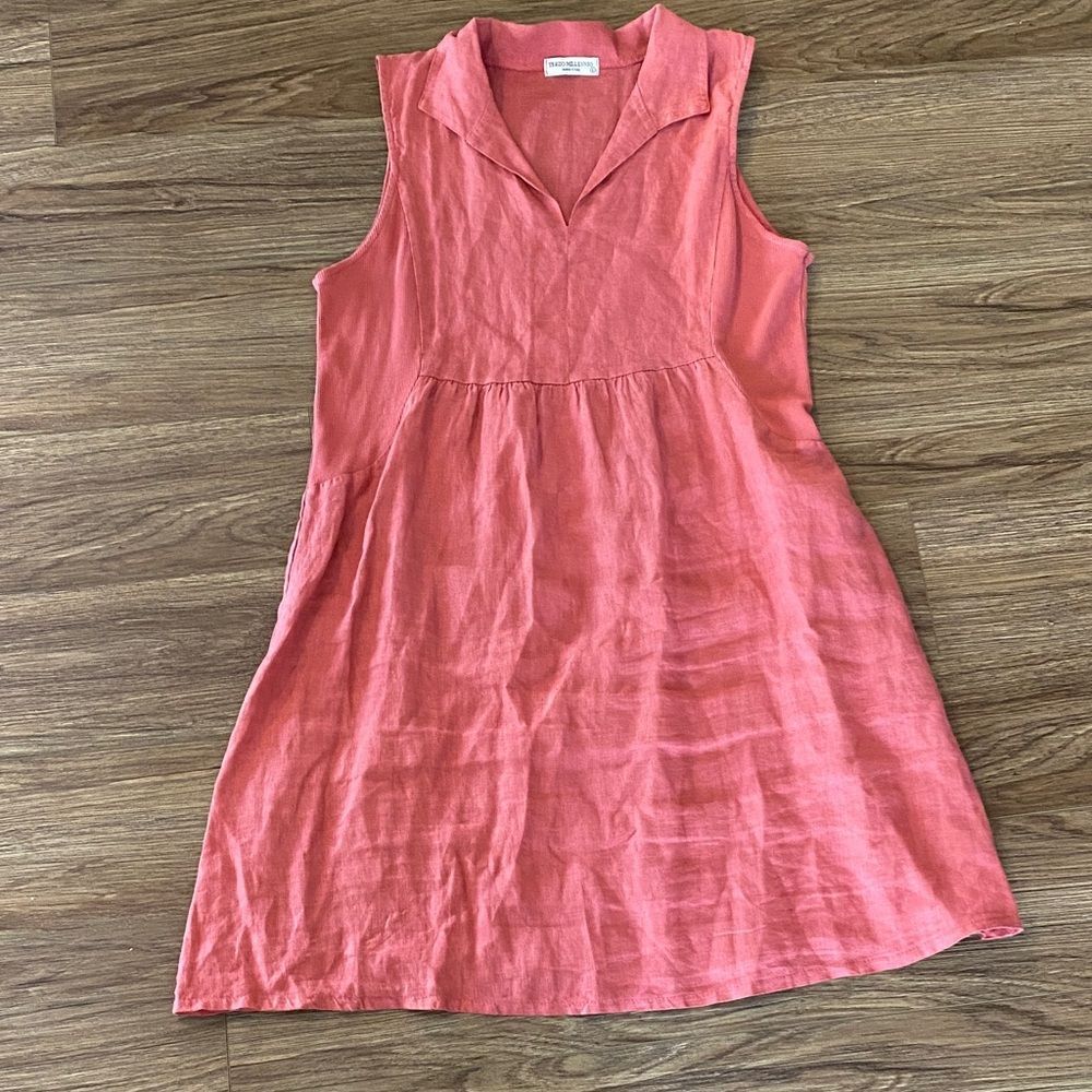 Terzo Millennio Women’s Dress Linen Sleeveless sz L Coral euro vacation coastal